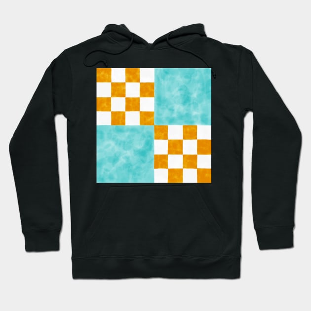 Orange and Teal Quilt Patch Watercolor Block Hoodie by venglehart
